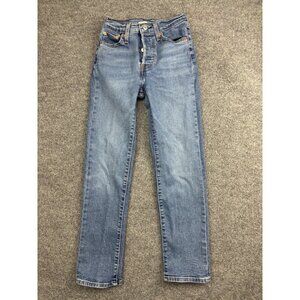 Levi's Wedgie Straight Jeans Womens 25x28 Light Blue High Rise Button Fly Denim